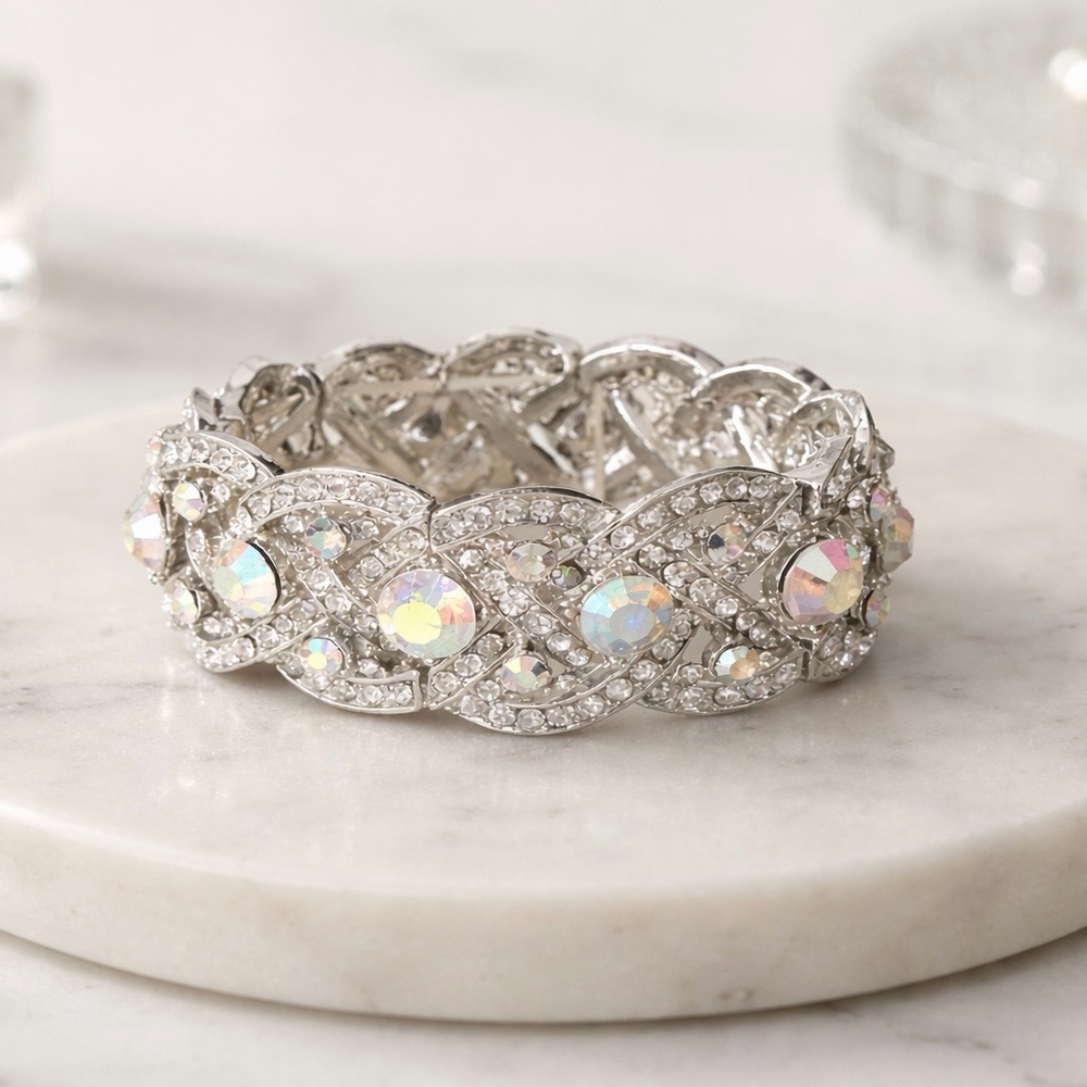 Elegant Silver Crystal Statement Bracelet